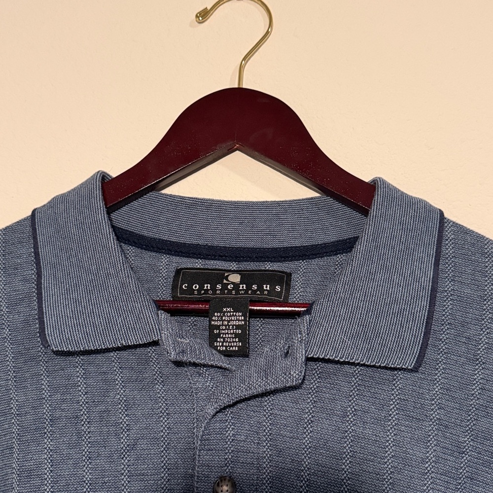 Blue Long Sleeve Knit Sweater Polo - Picture 5 of 7